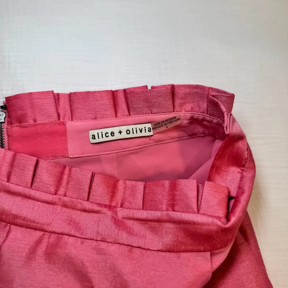 Alice + Olivia Toni Paper-Bag Skirt Satin Pink Women’s 8 Pencil Office Barbie - Picture 5 of 16